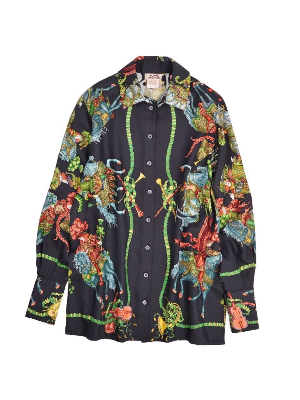Hermes Vintage Shirt Silk les Fetes du Roi Soleil Long Sleeve Multicolor 38